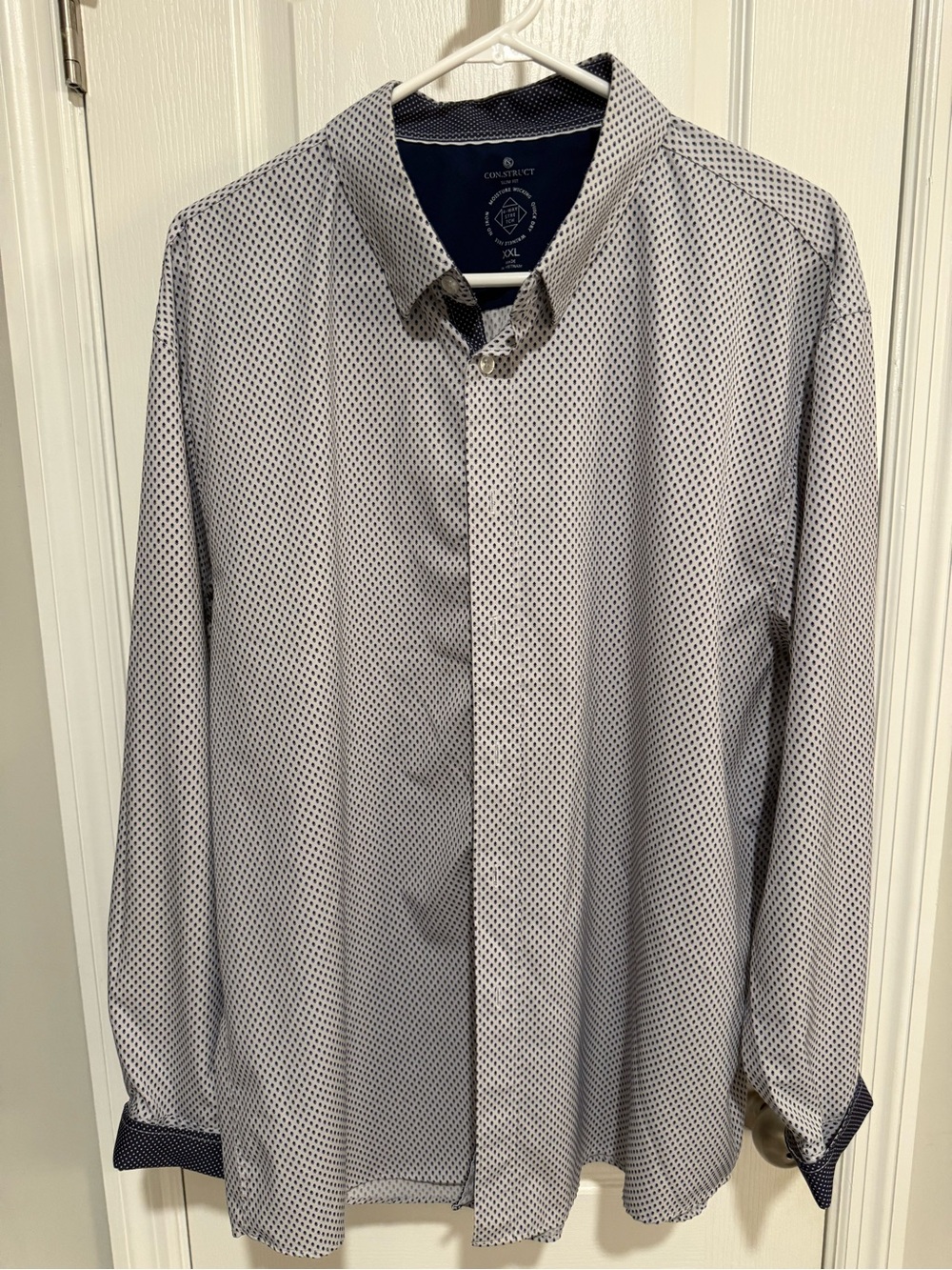 Con.Struct White Dress Shirt with Navy Micro Dot Print
